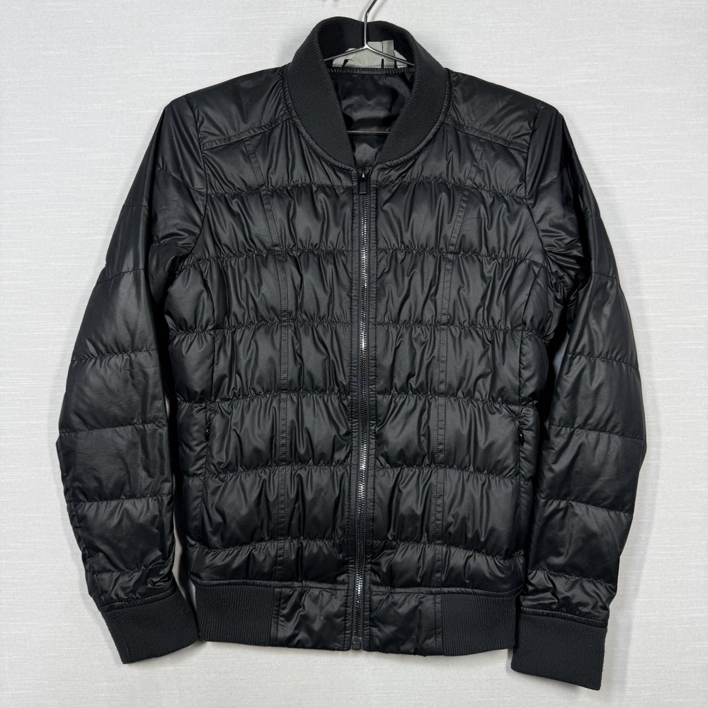 Athleta Goose Down Puffer Jacket Coat Women's XS Black Bomber Puffer Minimalist